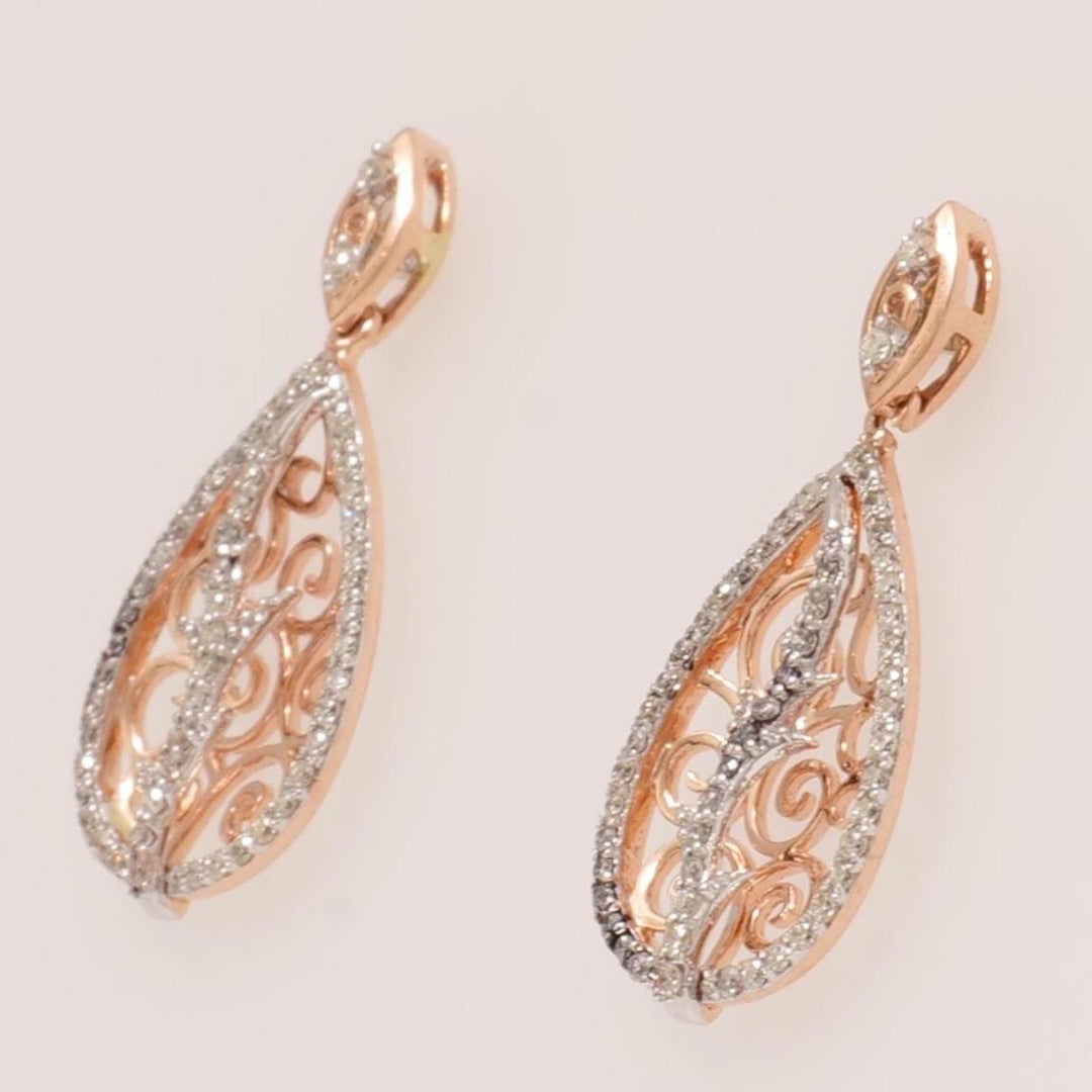Teardrop Diamond Dangle Earrings, 14k Solid Gold, Natural Diamond, Dual Tone Bridal Earrings, Filigree Drop Earrings, Statement Earrings