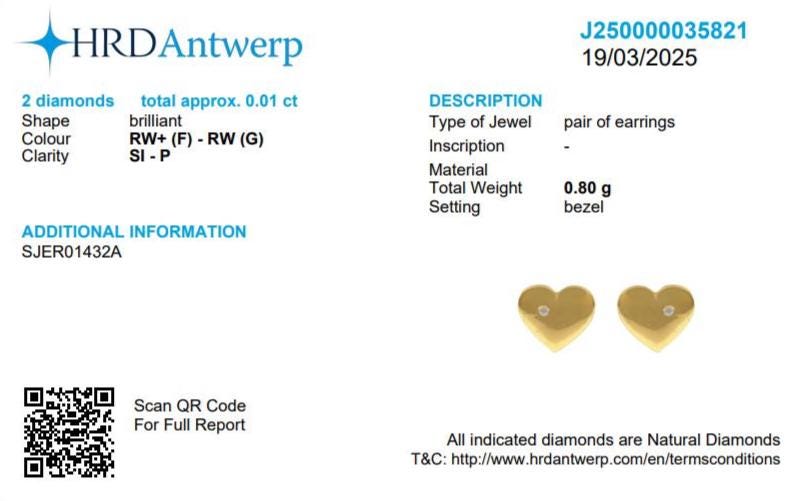 Kids Heart Diamond Stud Earrings, 14k Solid Gold, Natural Diamonds, Gift for toddlers/girls/kids, Ready To Ship, HRD Certified