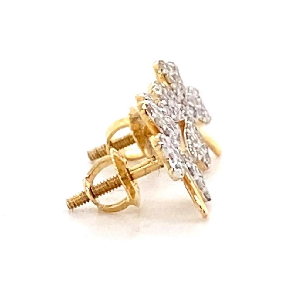 Kids Leaf Clover Diamond Stud Earrings, 14k Solid Gold, Natural Diamonds, Two Toned Studs, Gift for girls, Ready To Ship, HRD Certified