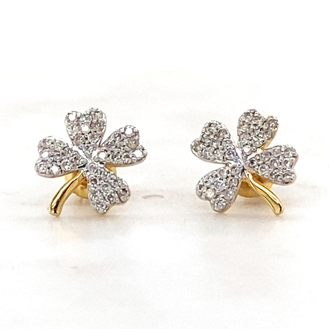 Kids Leaf Clover Diamond Stud Earrings, 14k Solid Gold, Natural Diamonds, Two Toned Studs, Gift for girls, Ready To Ship, HRD Certified