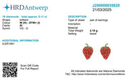 Kids Strawberry Diamond Stud Earrings, 14k Solid Gold, Natural Diamonds, Enamel Fruit Jewelry, Gift for girls, Ready To Ship, HRD Certified