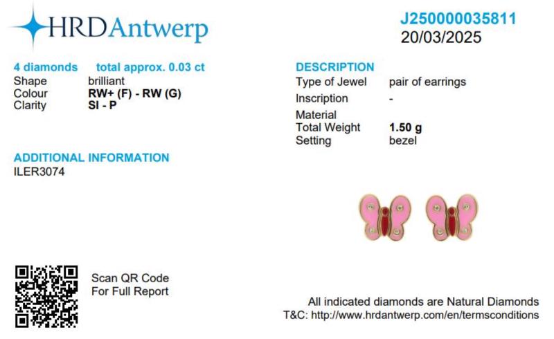 Kids Butterfly Diamond Earrings, 14k Solid Gold, Colorful Enamel Wing Studs, Natural Diamonds, Gift for girls, Ready To Ship, HRD Certified