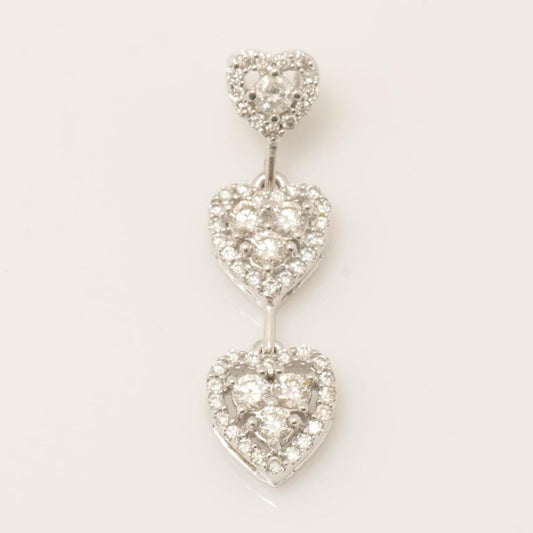Three Heart Natural Diamond Pendant: 14k Solid Gold Halo Cluster Drop Necklace, IGI Certified, Ready To Ship