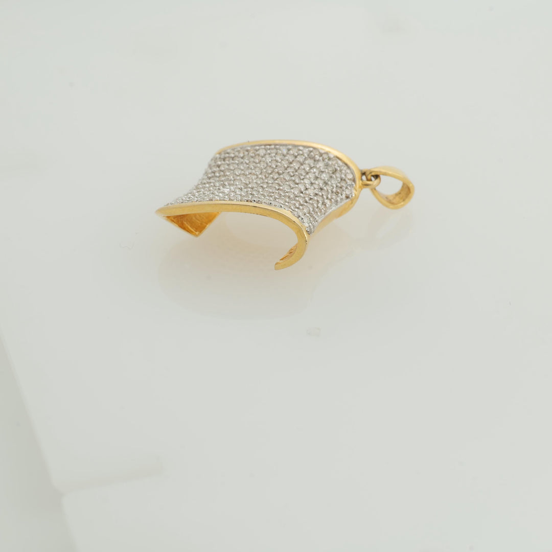 Curved Wave Natural Diamond Pave Pendant: 14k Solid Gold Iced Out Necklace, IGI Certified, Ready To Ship