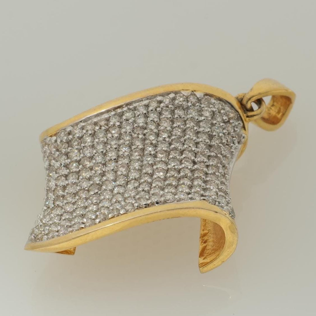 Curved Wave Natural Diamond Pave Pendant: 14k Solid Gold Iced Out Necklace, IGI Certified, Ready To Ship