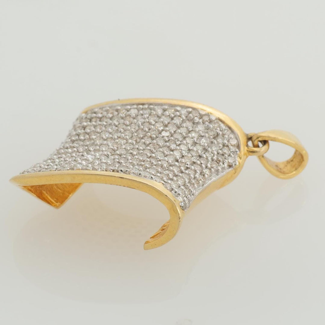 Curved Diamond Pave Pendant, 14k Solid Gold, Natural Diamonds, Iced Out Wave Pendant, Statement Cocktail Jewelry, Gift for Her