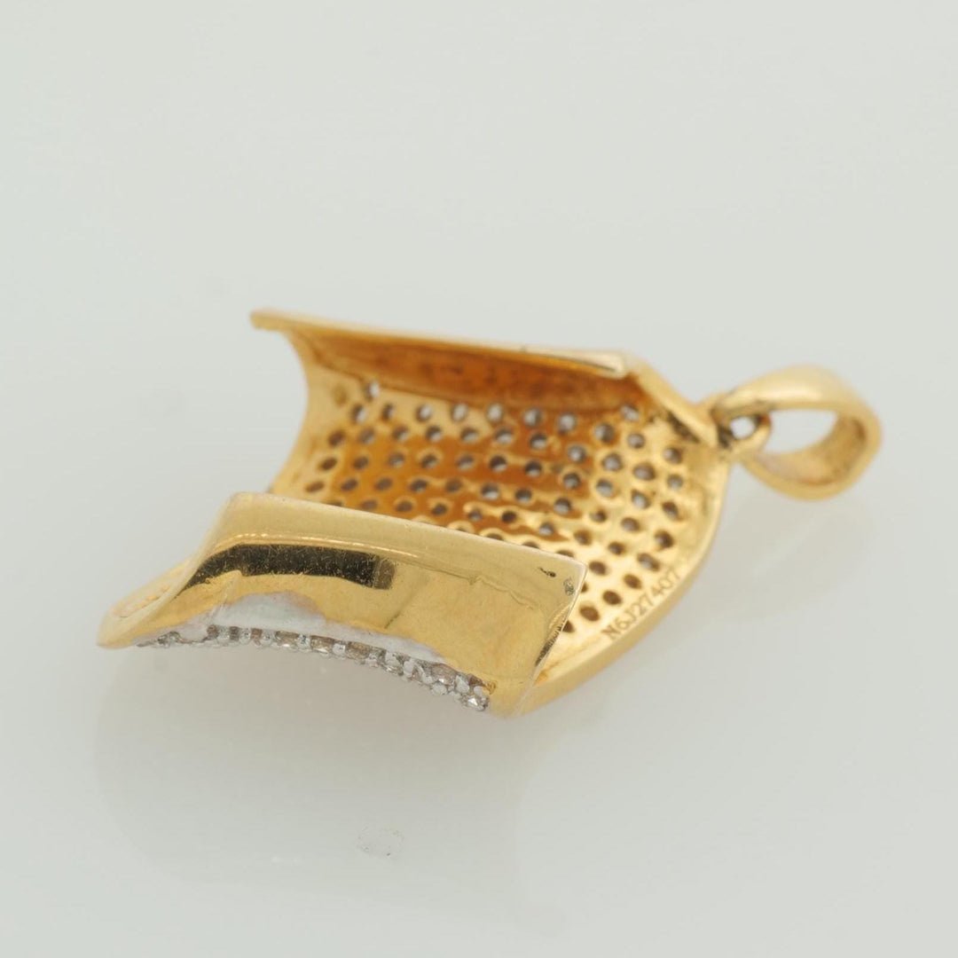 Curved Wave Natural Diamond Pave Pendant: 14k Solid Gold Iced Out Necklace, IGI Certified, Ready To Ship