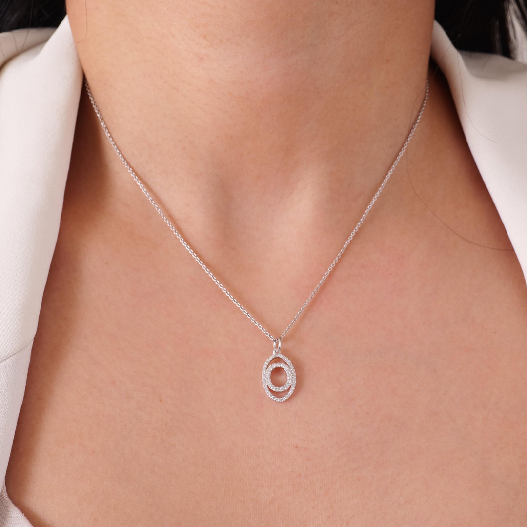 Oval Loop Diamond Pendant, 14k Solid Gold, Natural Diamonds, Layered Circle Necklace, Minimalist Stacking Pendant, Gift for Her