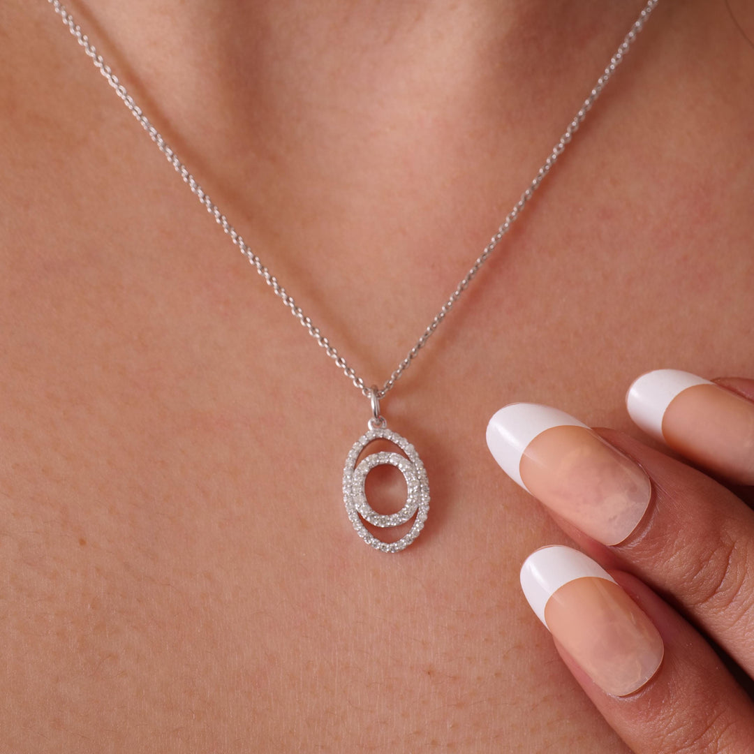 Oval Loop Diamond Pendant, 14k Solid Gold, Natural Diamonds, Layered Circle Necklace, Minimalist Stacking Pendant, Gift for Her