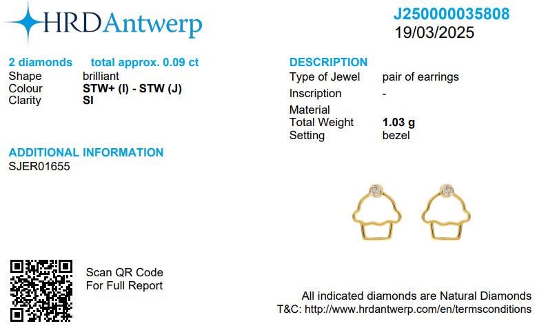 Kids Cupcake Diamond Stud Earrings, 14k Solid Gold, Natural Diamonds, Sweet Treat Jewelry, Gift for girls, Ready To Ship, HRD Certified