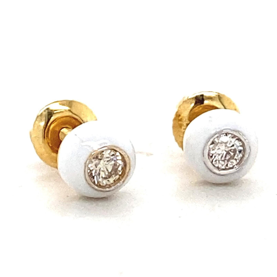 Kids Enameled Diamond Stud Earrings, 14k Solid Gold, Natural Diamonds, Everyday Jewelry, Gift for girls, Ready To Ship, HRD Certified