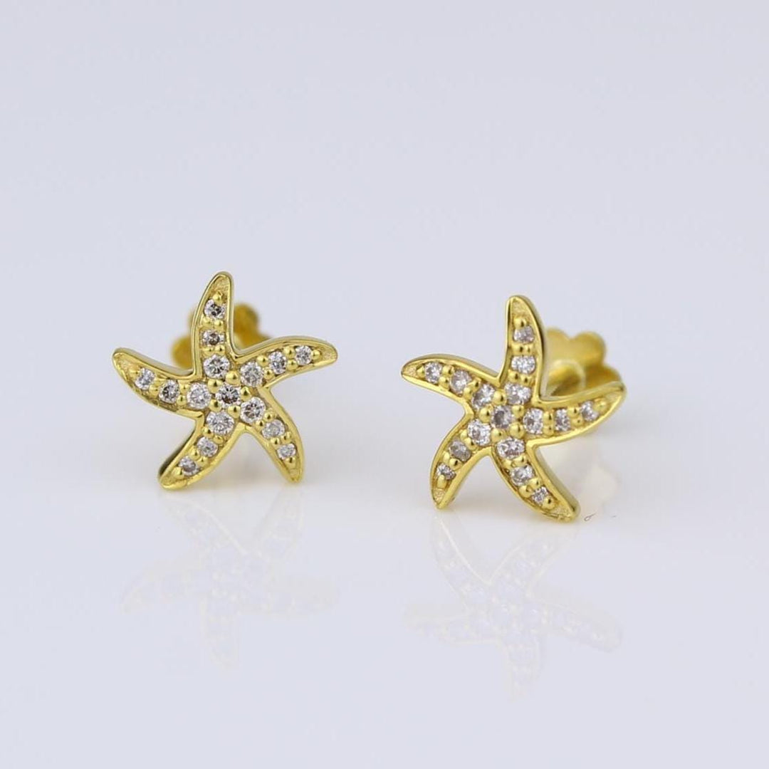 Kids Starfish Diamond Stud Earrings, 14k Solid Gold, Natural Diamonds, Gift for toddlers/girls/kids, Ready To Ship, HRD Certified
