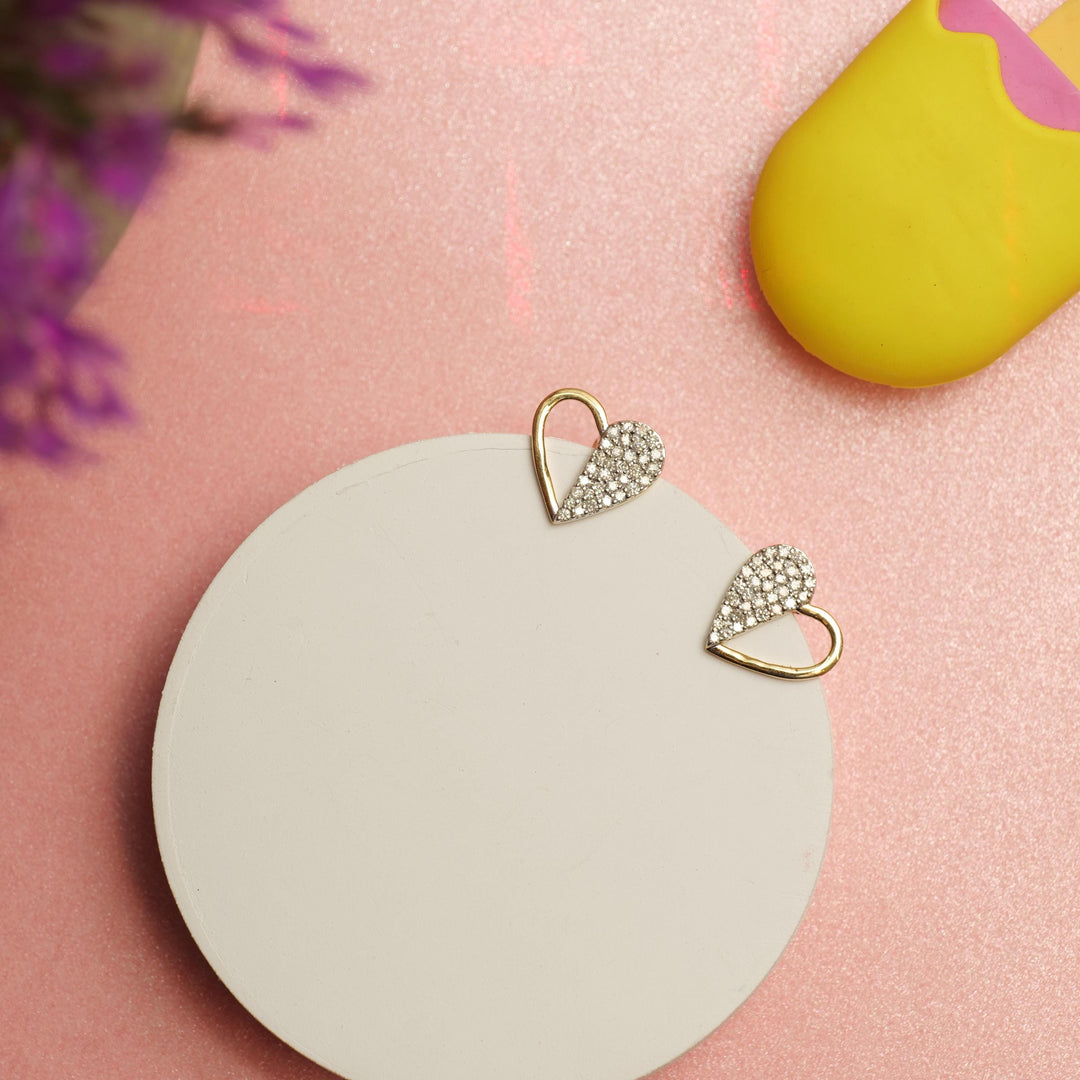 Kids Heart Diamond Stud Earrings, 14k Solid Gold, Natural Diamonds, Gift for toddlers/girls/kids, Ready To Ship, HRD Certified
