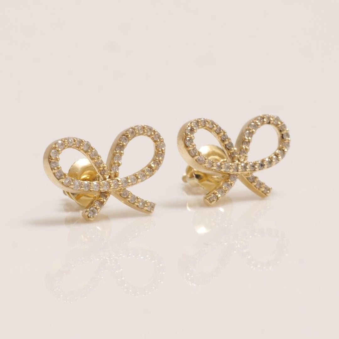 Kids Bow Diamond Earrings, 14k Solid Gold, Natural Diamond, Ribbon Studs, Everyday Gift for toddlers/girls/kids, Ready To Ship