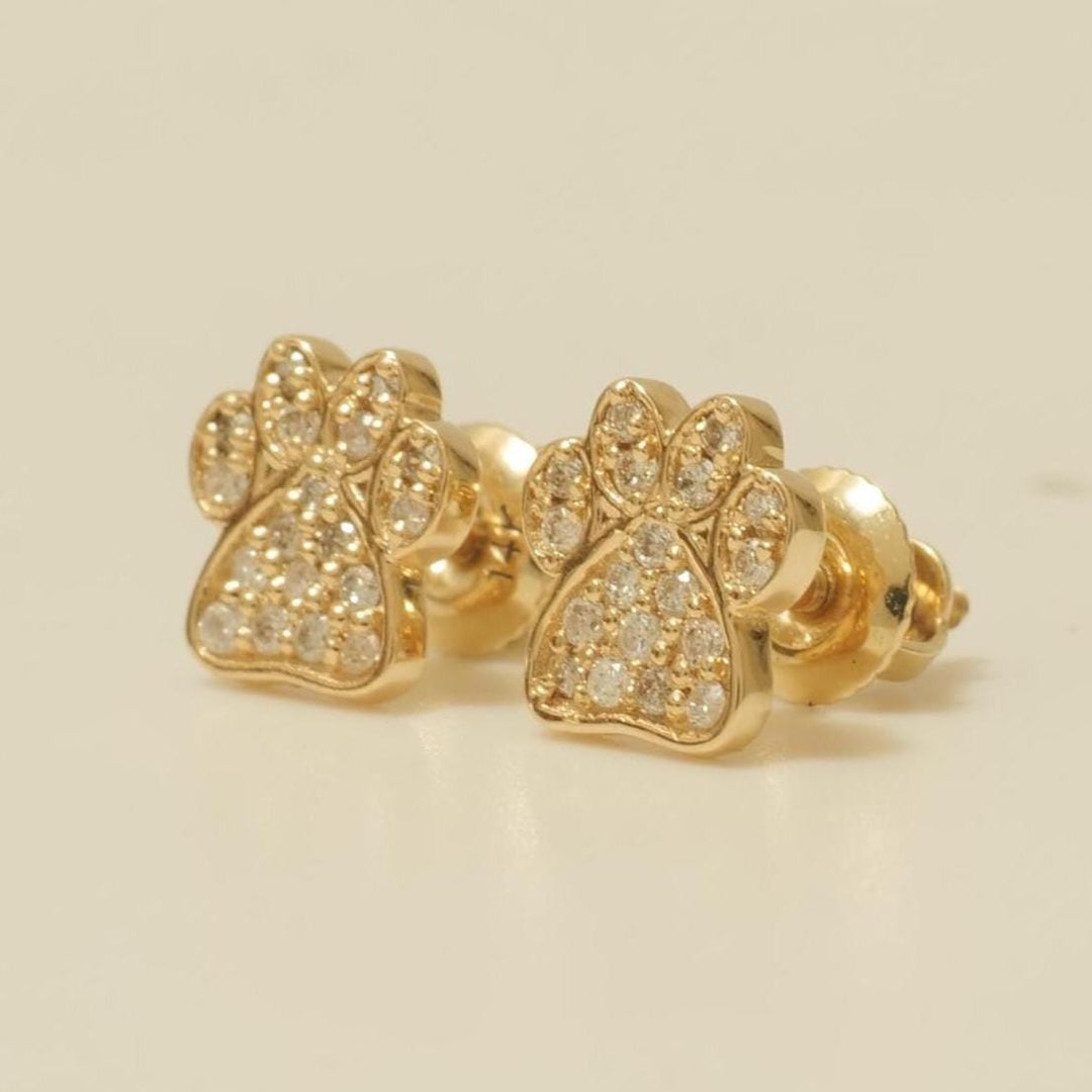 Kids Dog Paw Diamond Earrings, 14k Solid Gold, Natural Diamonds, Pet Lover Jewelry, Gift for toddlers/girls/kids, Ready To Ship