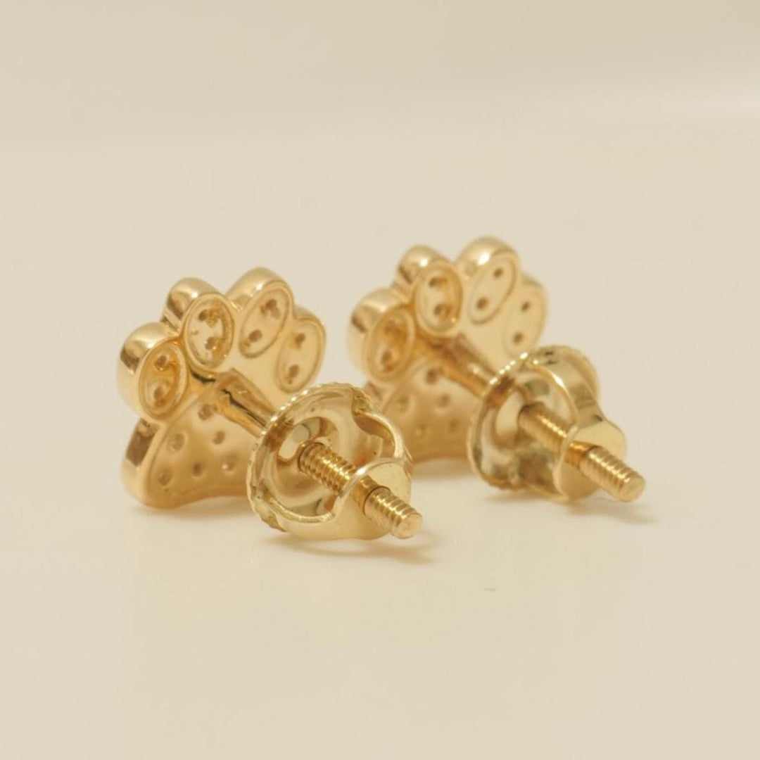 Kids Dog Paw Diamond Earrings, 14k Solid Gold, Natural Diamonds, Pet Lover Jewelry, Gift for toddlers/girls/kids, Ready To Ship