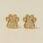 Load image into Gallery viewer, Kids Dog Paw Diamond Earrings, 14k Solid Gold, Natural Diamonds, Pet Lover Jewelry, Gift for toddlers/girls/kids, Ready To Ship
