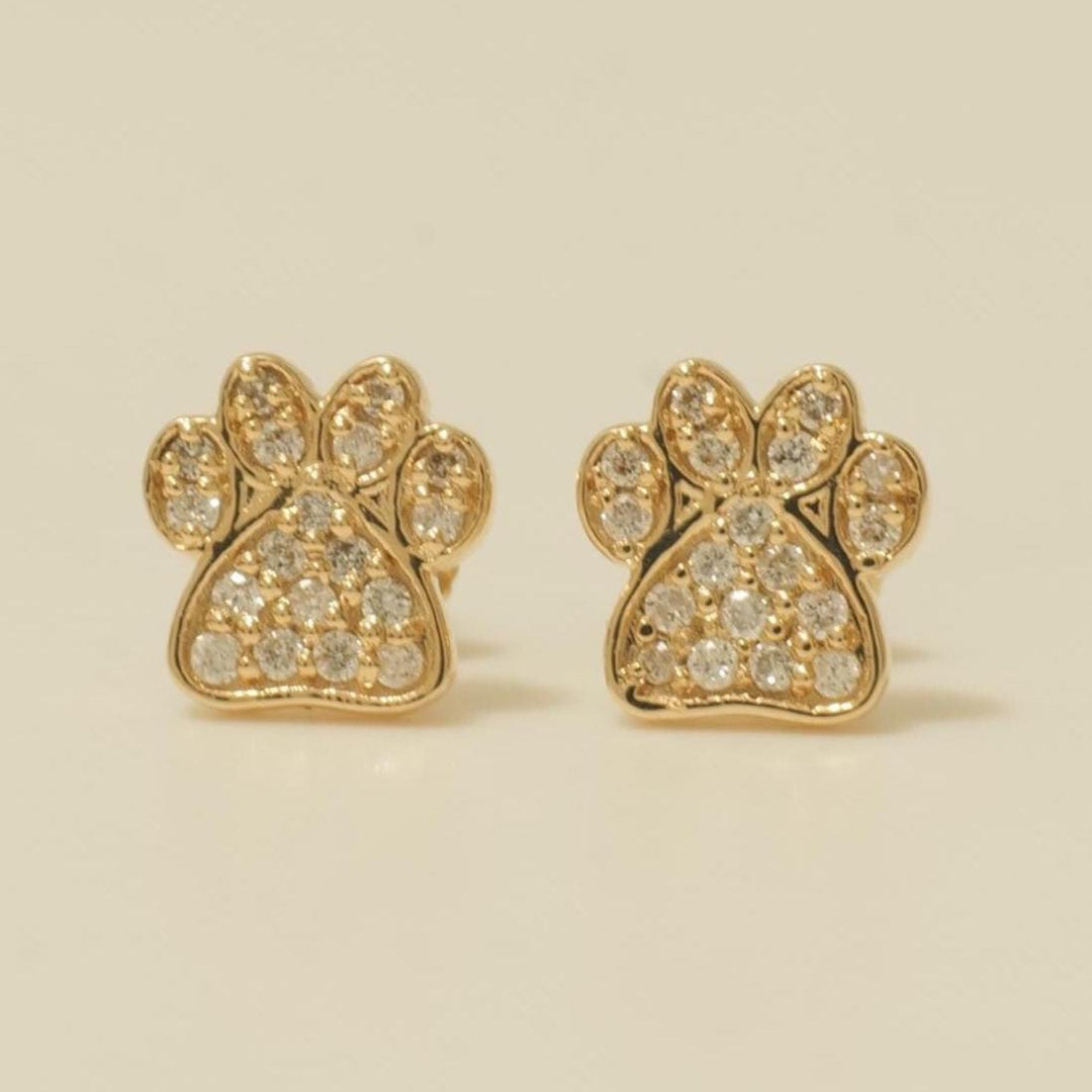Kids Dog Paw Diamond Earrings, 14k Solid Gold, Natural Diamonds, Pet Lover Jewelry, Gift for toddlers/girls/kids, Ready To Ship