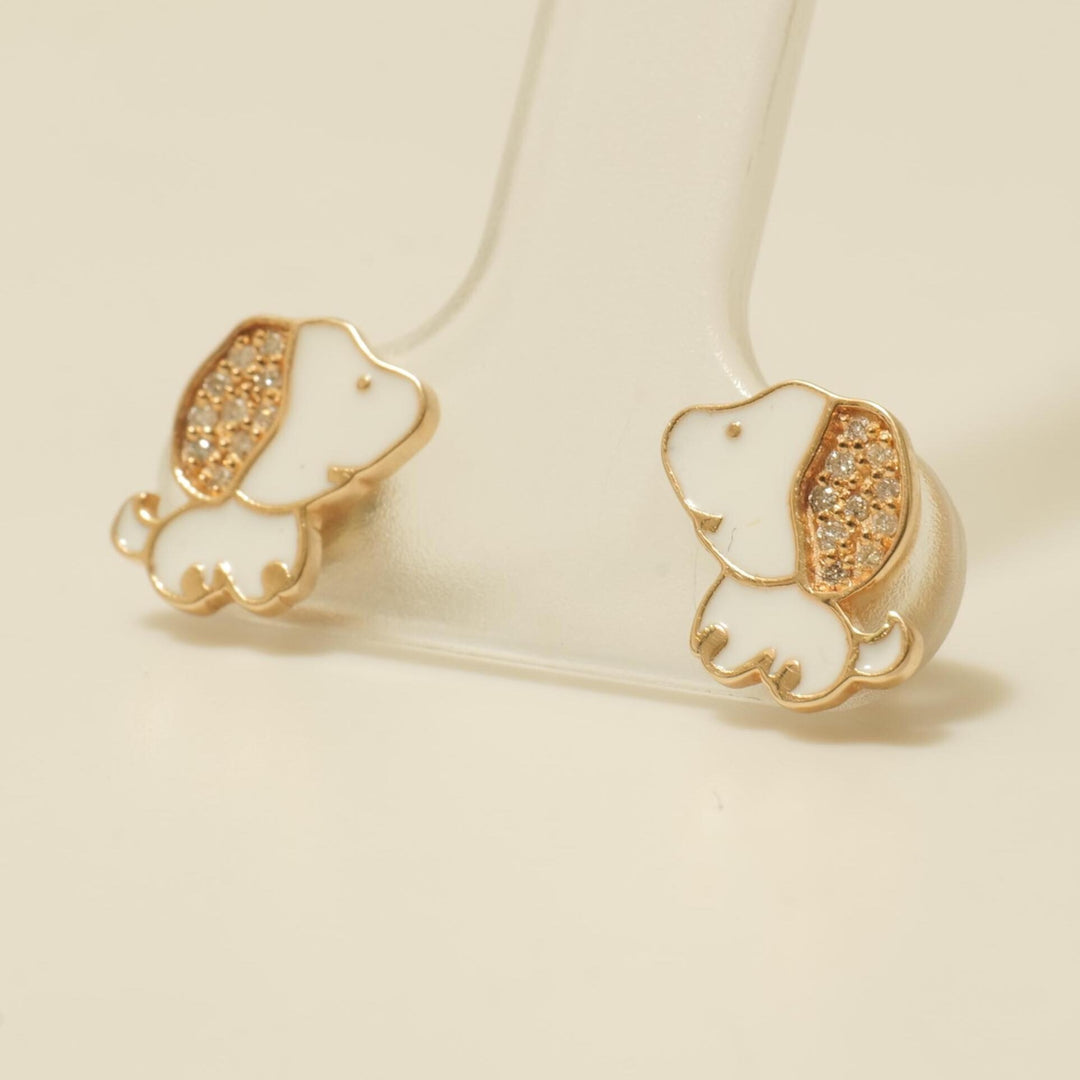 Puppy Diamond Kids Stud Earrings, Enamel Studs, 14k Solid Gold, Natural Diamonds, Everyday jewelry, Gift for toddlers/girls, Ready to Ship