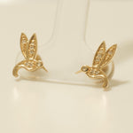Load image into Gallery viewer, Hummingbird Diamond Kids Stud Earrings, 14k Solid Gold, Natural Diamonds, Everyday jewelry, Gift for toddlers/girls, Ready To Ship

