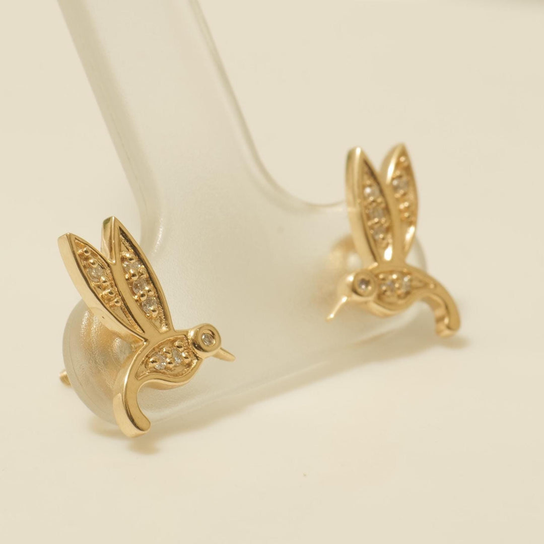 Hummingbird Diamond Kids Stud Earrings, 14k Solid Gold, Natural Diamonds, Everyday jewelry, Gift for toddlers/girls, Ready To Ship