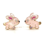 Load image into Gallery viewer, Kids Bunny Diamond Stud Earrings, 14k Solid Gold With Enameling, Natural Diamonds, Kids jewelry, Gift for toddlers/girls/kids, Ready To Ship
