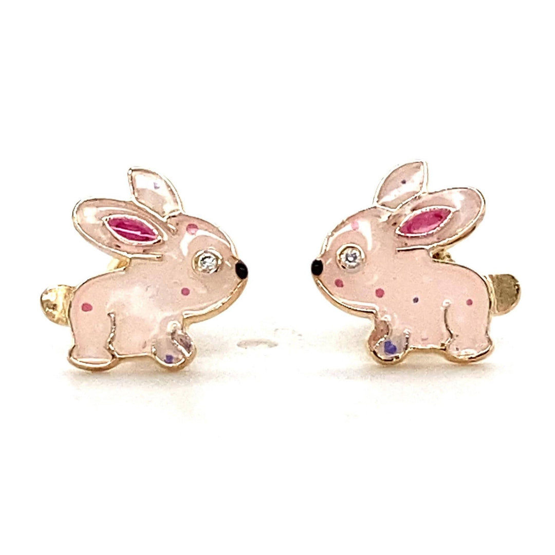 Kids Bunny Diamond Stud Earrings, 14k Solid Gold With Enameling, Natural Diamonds, Kids jewelry, Gift for toddlers/girls/kids, Ready To Ship