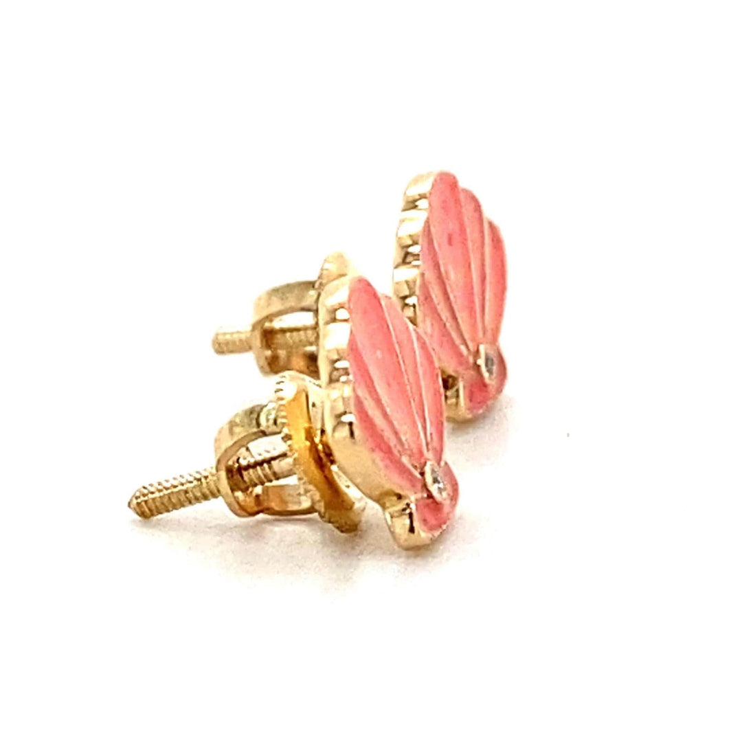 Kids Seashell Diamond Stud Earrings, 14k Solid Gold With Enameling, Natural Diamonds, Kids jewelry, Gift for toddlers/girls