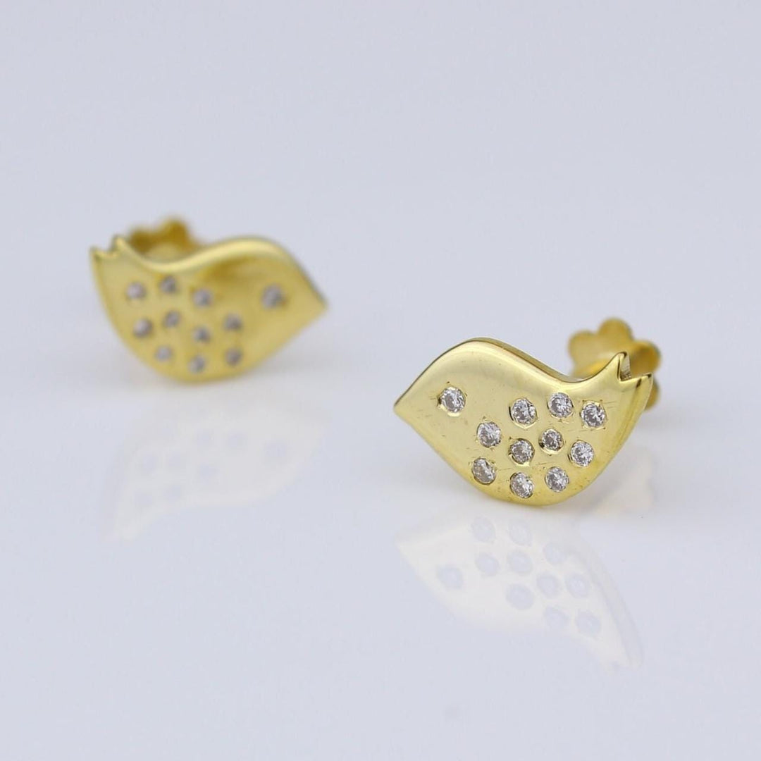 Kids Bird Diamond Stud Earrings, 14k Solid Gold, Natural Diamonds, Kids Animal jewelry, Gift for toddlers/girls/kids, Ready To Ship