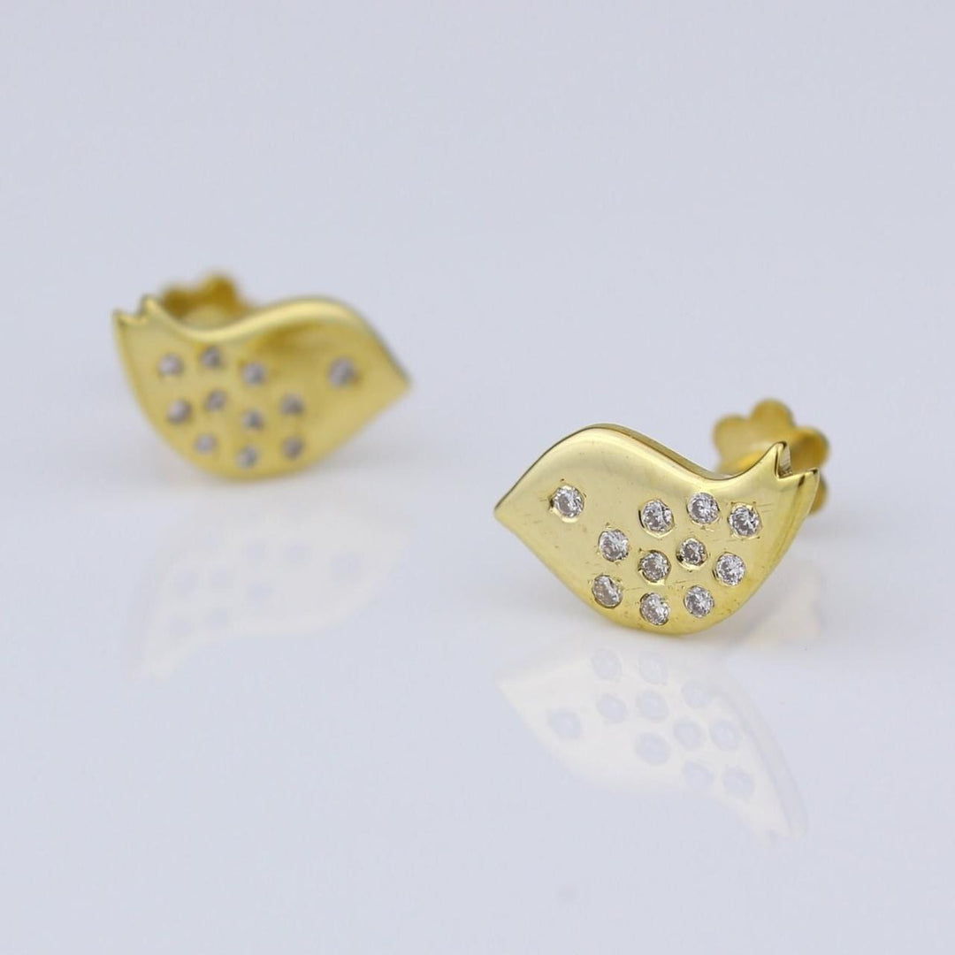 Kids Bird Diamond Stud Earrings, 14k Solid Gold, Natural Diamonds, Kids Animal jewelry, Gift for toddlers/girls/kids, Ready To Ship