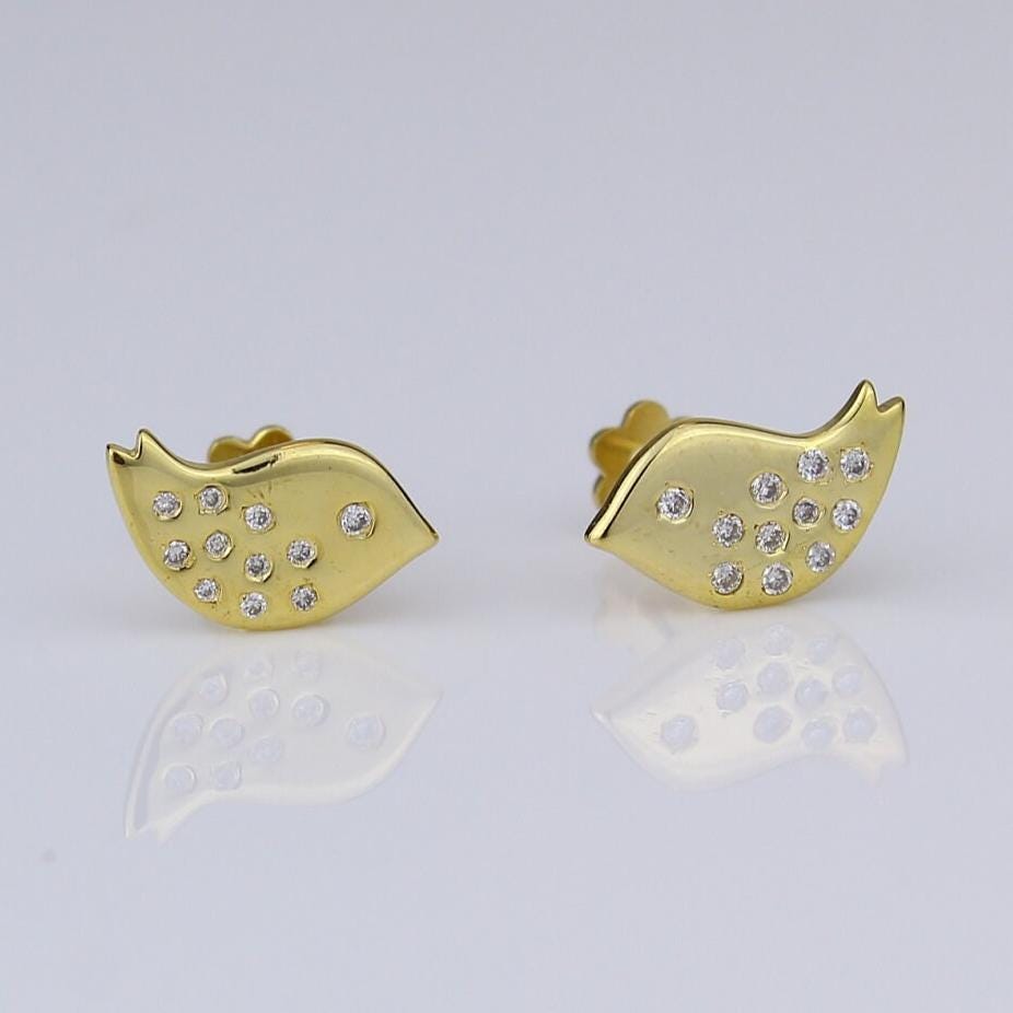 Kids Bird Diamond Stud Earrings, 14k Solid Gold, Natural Diamonds, Kids Animal jewelry, Gift for toddlers/girls/kids, Certified Jewelry