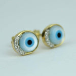 Load image into Gallery viewer, Kids' Evil Eye Diamond Stud Earrings, 14k Solid Gold, Natural Diamonds, Kids Protection Jewelry, Gift for toddlers/girls/kids
