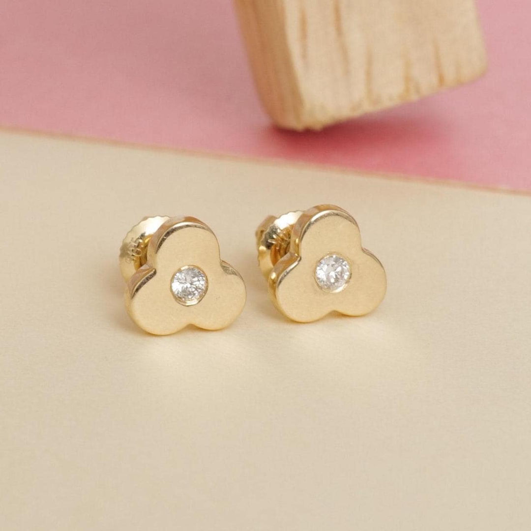 Kids Blossom Diamond Stud Earrings, 14k Solid Gold, Natural Diamonds, Kids Floral Jewelry, Gift for toddlers/girls/kids, Ready To Ship
