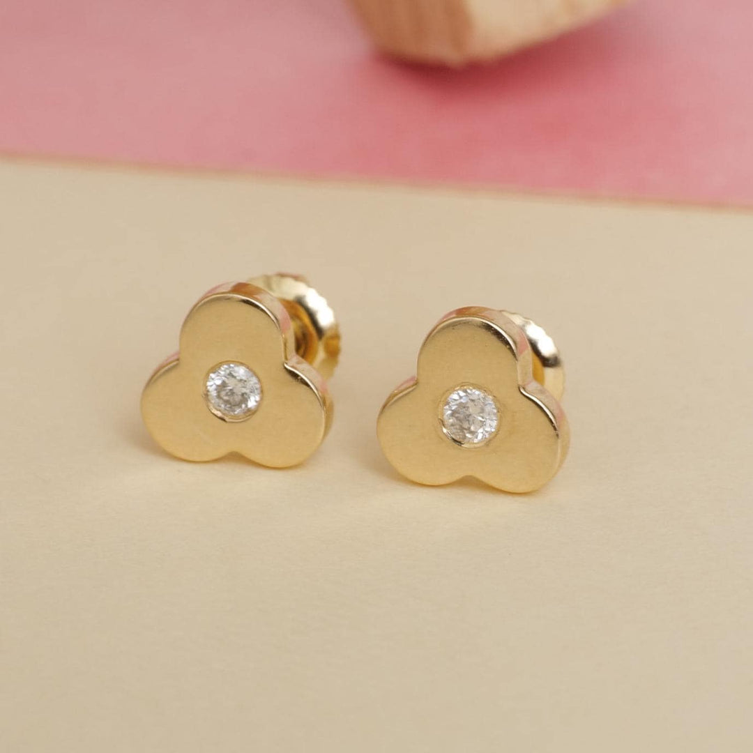 Kids Blossom Diamond Stud Earrings, 14k Solid Gold, Natural Diamonds, Kids Floral Jewelry, Gift for toddlers/girls/kids, Ready To Ship