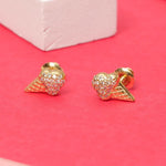 Load image into Gallery viewer, Kids Ice Cream Cone Diamond Stud Earrings, 14k Solid Gold, Natural Diamonds, Summer Jewelry, Gift for toddlers/girls/kids, Ready To Ship
