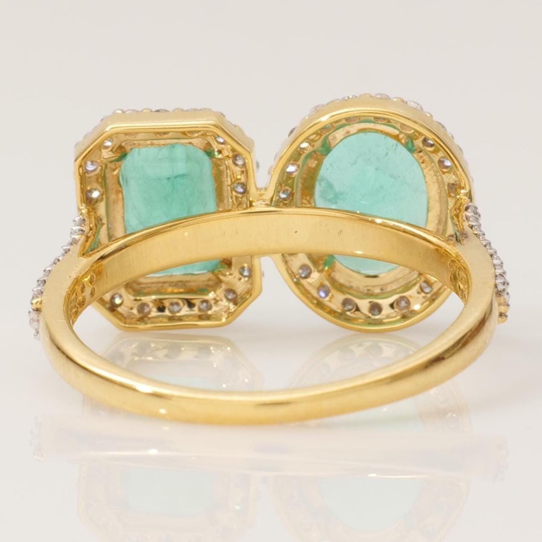 Emerald Gemstone Halo Diamond Ring, 14k Solid Gold, Natural Diamond, Statement Jewelry, Dual Tone Ring, Cocktail Ring, Gift for Her