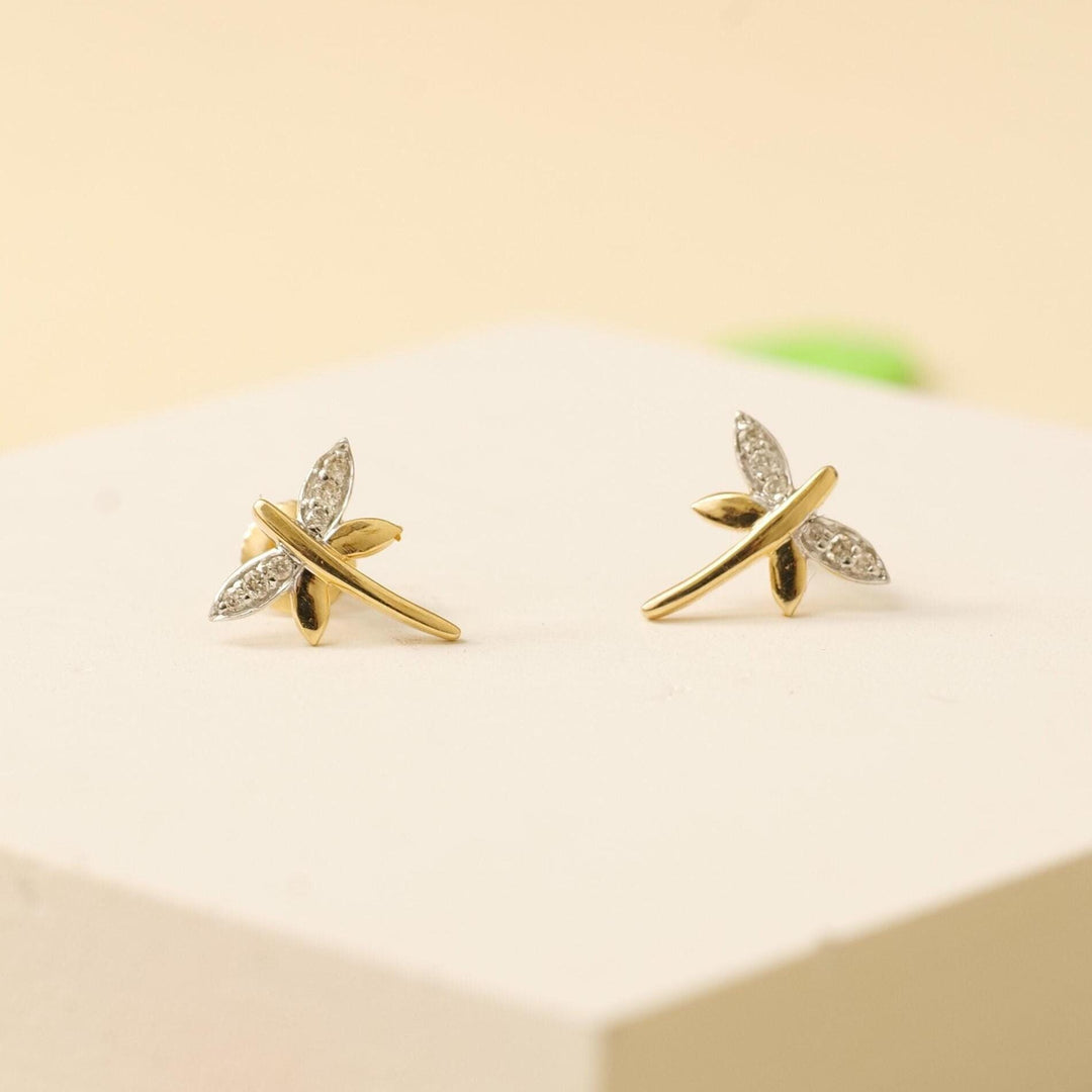 Kids Dragonfly Diamond Stud Earrings, 14k Solid Gold, Natural Diamonds, Insect Jewelry, Gift for toddlers/girls/kids, Ready To Ship