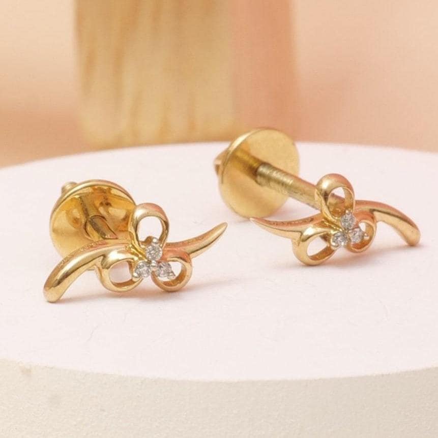 Kids Floral Diamond Stud Earrings, 14k Solid Gold, Natural Diamonds, Kids Swirl Jewelry, Gift for toddlers/girl/kids