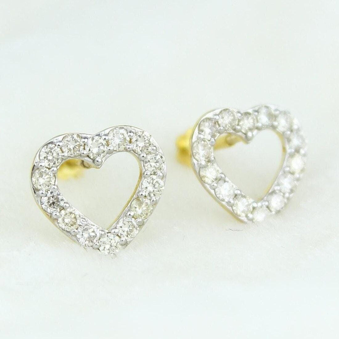 Kids Hollow Heart Diamond Stud Earrings, 14k Solid Gold, Natural Diamonds, Kids Jewelry, Gift for toddlers/girls/kids