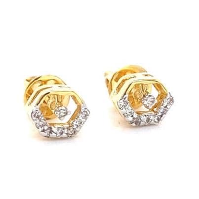 Kids Hexagonal Diamond Stud Earrings, 14k Solid Gold, Natural Diamonds, Geometric Jewelry, Gift for toddlers/girls/kids