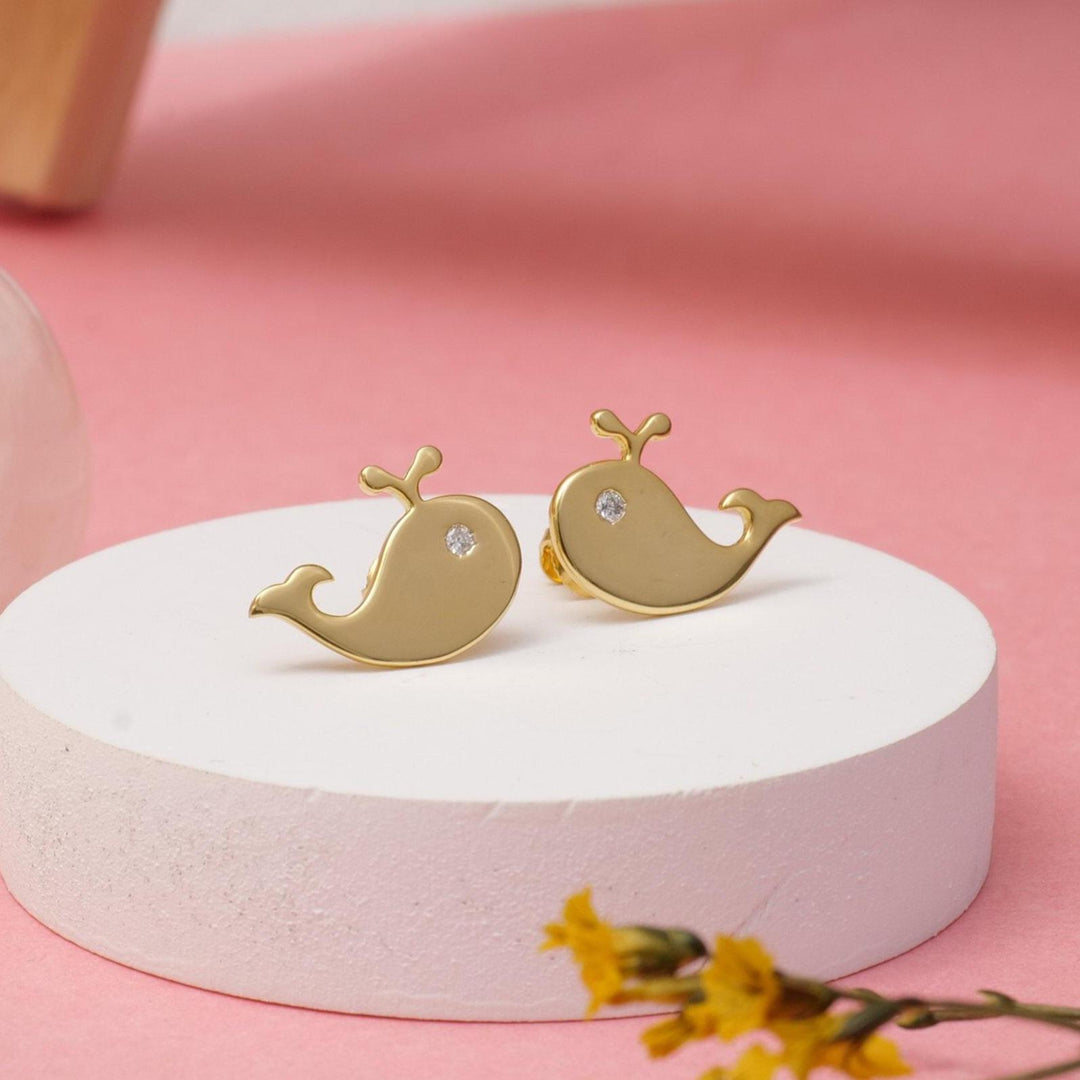 Kids Whale Diamond Stud Earrings, 14k Solid Gold, Natural Diamonds, Kids jewelry, Gift for toddlers/girls/kids, Ready to Ship
