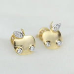 Load image into Gallery viewer, Kids Apple Diamond Stud Earrings, 14k Solid Gold, Natural Diamonds, Fruit Jewelry, Gift for toddlers/girls
