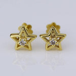 Load image into Gallery viewer, Kids Hollow Star Diamond Stud Earrings, 14k Solid Gold, Natural Diamonds, Everyday jewelry, Gift for toddlers/girls/kids

