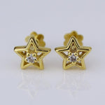 Load image into Gallery viewer, Kids Hollow Star Diamond Stud Earrings, 14k Solid Gold, Natural Diamonds, Everyday jewelry, Gift for toddlers/girls/kids
