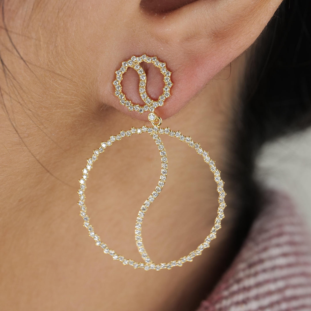 Circle Diamond Dangle Drop Earrings, 14k Solid Gold, Natural Diamonds, Geometric Statement Jewelry, Minimalist Hoop Earrings