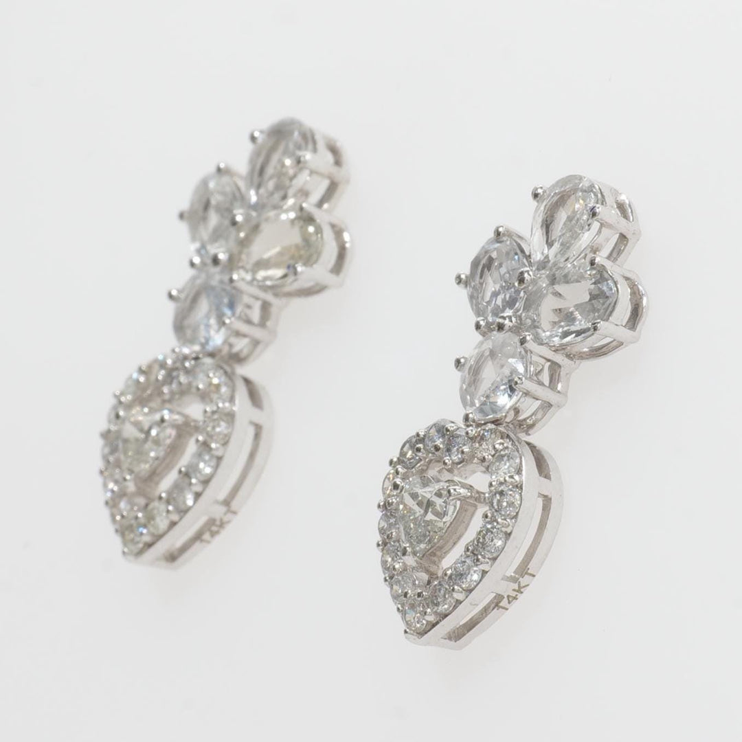 Floral Heart Halo Diamond Studs, 14k Solid Gold, Natural Diamonds, White Sapphire Gemstone Earrings, Statement Jewelry, Bridal Cocktail Stud