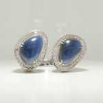 Load image into Gallery viewer, Natural Blue Sapphire &amp; Diamond Open Cuff Ring: 14k Solid Gold Gemstone Cocktail Jewelry, IGI Certified, Ready To Ship
