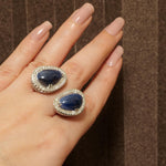 Load image into Gallery viewer, Blue Sapphire Diamond Open Cuff Ring, 14k Solid Gold, Natural Diamonds, Gemstone Ring, Wedding Statement Ring, Ready To Ship, IGI Certified
