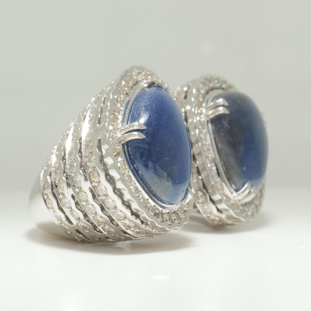 Blue Sapphire Diamond Open Cuff Ring, 14k Solid Gold, Natural Diamonds, Gemstone Ring, Wedding Statement Ring, Ready To Ship, IGI Certified