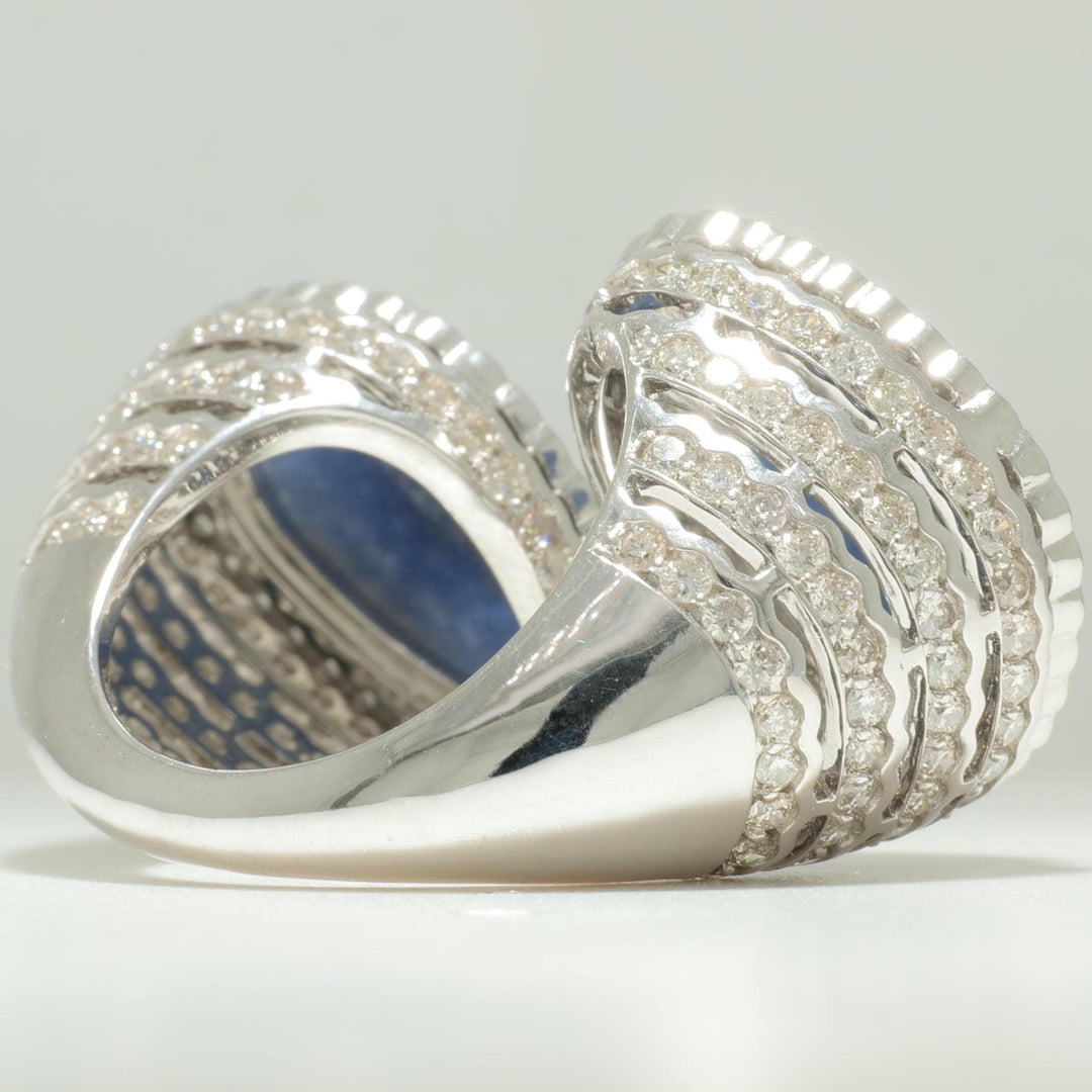 Natural Blue Sapphire & Diamond Open Cuff Ring: 14k Solid Gold Gemstone Cocktail Jewelry, IGI Certified, Ready To Ship